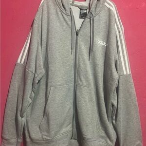 Adidas Light Gray Hoodie with White Stripes